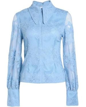Ganni Solidcolor Lace Longsleeve Blouse - Blue