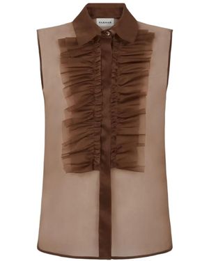 P.A.R.O.S.H. P.A.R.O..H. Shake Ruffled Sleeveless Shirt - Brown