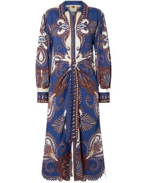 FARM Rio Arabesque Belted Printed Lenzing Ecovero Midi Shirt Dress - Blue