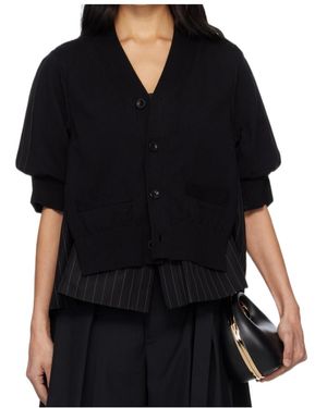 Sacai Pinstripe V-Neck Cardigan - Black