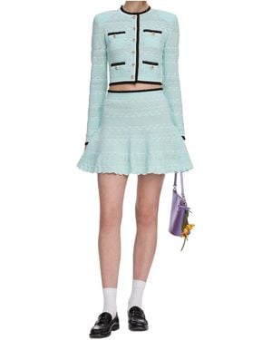 Self-Portrait Mint Pointelle Knit Mini Skirt - Blue