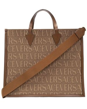 Versace Logo-Jacquard Top Handle Bag - Brown