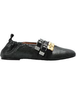 Ganni Buckled Strap Ballet Flats - Black