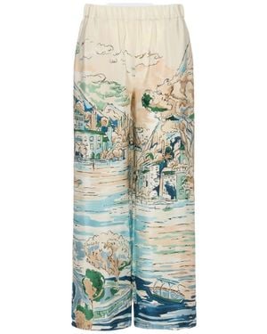 Weekend by Maxmara Printed Silk Cropped Trousers - Green
