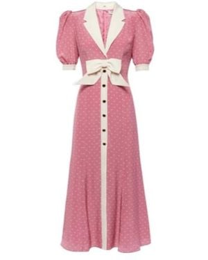 Alessandra Rich Bow-Detail Polka-Dot Silk Maxi Dress - Pink