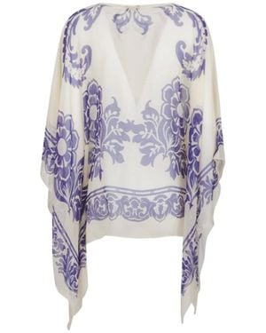 Etro All-Over Paisley Printed Satin Cape - Blue