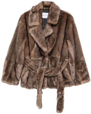 Stand Studio Faux-Fur Belted Coat - Brown