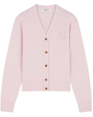 Maison Kitsuné Maison Kitsuné Bold Fox Head Embroidered Knit Cardigan - Pink