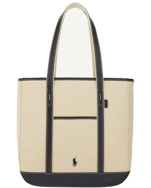 【Polo Ralph Lauren】Women's Leather-Trim Canvas Large Tote Polo Ralph Lauren Leather Trim Canvas Large Shopper Tote