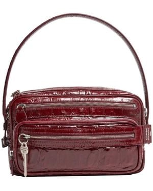 Acne Studios Crocodile Embossed Shoulder Bag - Red