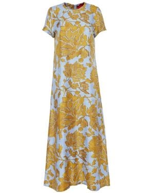 La DoubleJ Floral-Print Silk Maxi Dress - Metallic