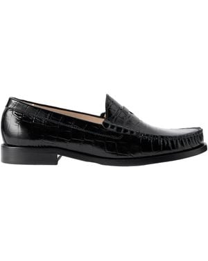 Stuart Weitzman Lottie Croc-Effect Polished-Leather Loafers - Black