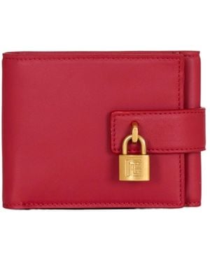 Balmain Pulse Trifold Smooth Leather Wallet - Red