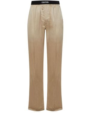 Tom Ford Logo Patch Satin Pyjama Bottoms - Natural