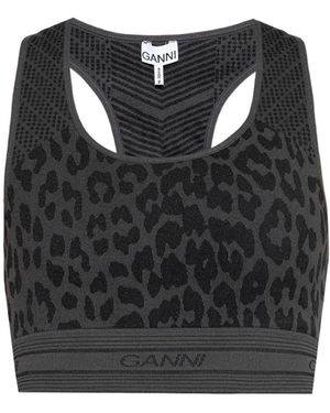 Ganni Seamless Jacquard Bra - Black