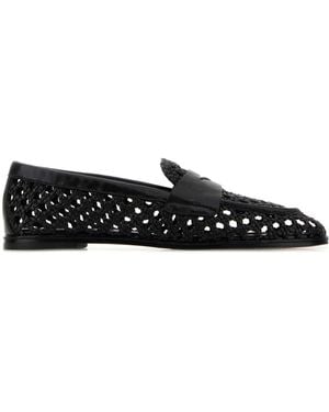 Stuart Weitzman Round-Toe Openwork Flat Shoes - Black