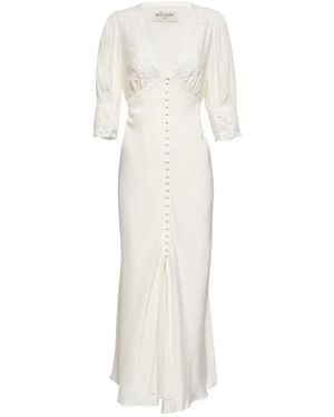 RIXO London V-Neck Embroidered Dress - White