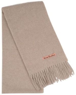 Acne Studios Logo Patch Fringed-Edge Scarf - Natural