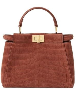 Fendi Sienna Nubuck Crocodile Leather Bag - Red