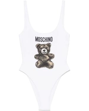 Moschino Teddy-Print Swimsuit - White