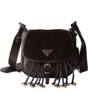 Prada Corsaire Corduroy And Leather Mini Shoulder Bag - Black