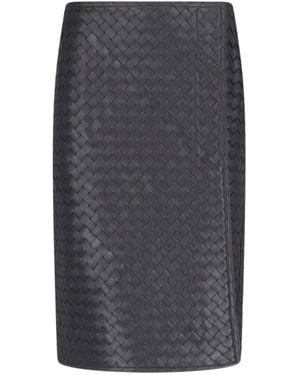 Bottega Veneta Intrecciato Leather Midi Skirt - Grey