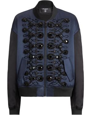 Balmain Satin Military Bomber Jacket - Blue