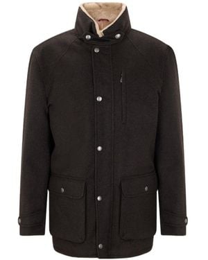 Brunello Cucinelli High-Necked Long-Sleeved Cotton Coat - Black