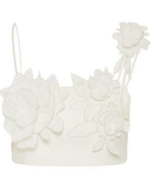 David Koma Floral Appliqué Top - White