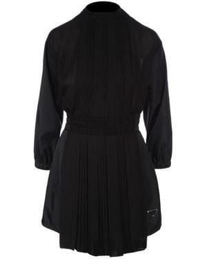 Prada Logo Plaque Long Sleeved Pleated Playsuit - Black