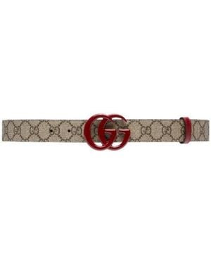 Gucci Monogram-Print Logo-Plaque Belt - Red
