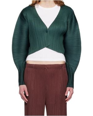 Pleats Please Issey Miyake Pleated V-Neck Top - Green