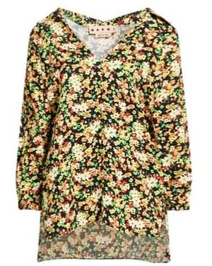 Marni Floral Print V-Neck Short-Sleeved Top - Black
