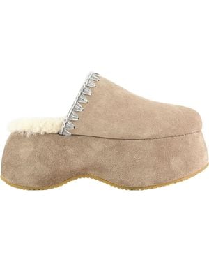 Mou Whipstitch 70Mm Suede Platform Slippers - Natural