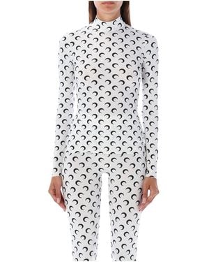Marine Serre Allover Moon Printed High Neck Top - White