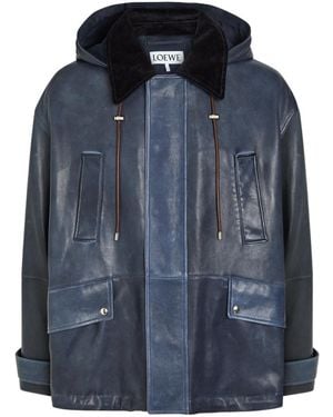 Loewe Hooded Leather Jacket - Blue