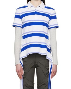 OPEN YY Striped Short-Sleeved Polo Shirt - Blue