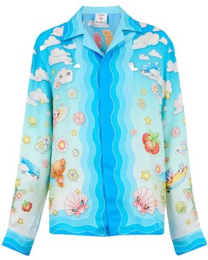 CASABLANCA Kawaii Motif Silk Shirt - Blue