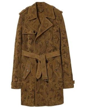 Burberry Mid-Length Paisley Suede Lawshall Trench Coat - Brown