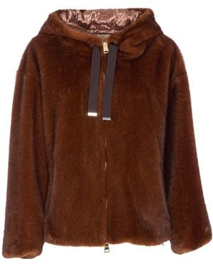 Herno Drawstring Hooded Shearling Coat - Brown