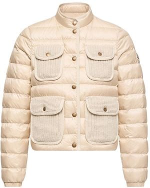 Moncler Furet Wool Cashmere Trimmed Short Down Jacket - Natural