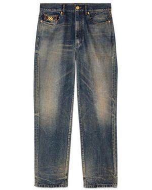 Versace Logo-Plaque Cotton Jeans - Blue