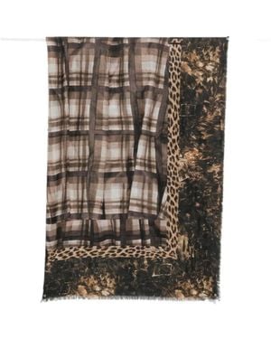 Pierre Louis Mascia Check-Print Leopard-Pattern Scarf - Multicolour