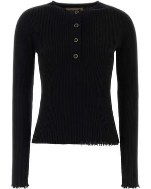 Uma Wang Ribbed Henley Knitted Top - Black