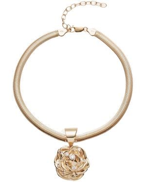 Magda Butrym Rose-Embellished Pendant Necklace - Metallic