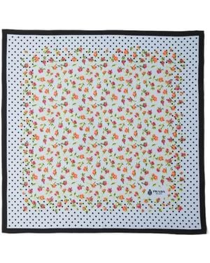 Prada Printed Silk Twill Scarf - White