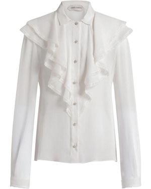 Alberta Ferretti Silk Creponne Ruffle Blouse - White