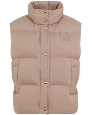 Miu Miu Logo-Patch Down Gilet - Natural