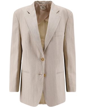 Alysi Single-Breasted Textured Blazer - Natural