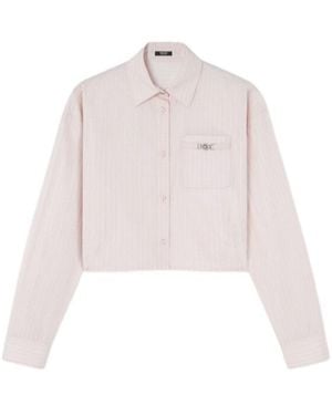 Versace Chain-Motif Button-Up Cropped Shirt - Pink
